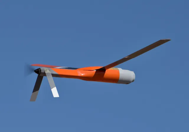 An ALTIUS-600 small unmanned aircraft in flight over Yuma Proving Ground