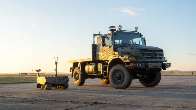 A Zetros truck and GEREON robot in ARX Robotics’ Mithra integration media photograph