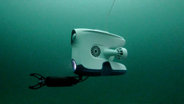 Blueye X1 underwater vehicle fitted with a Newton gripper.