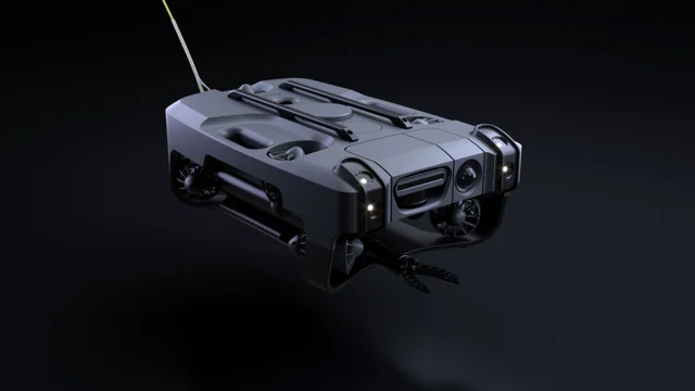 Manufacturer rendering of the Blueye X7 underwater vehicle with gripper.