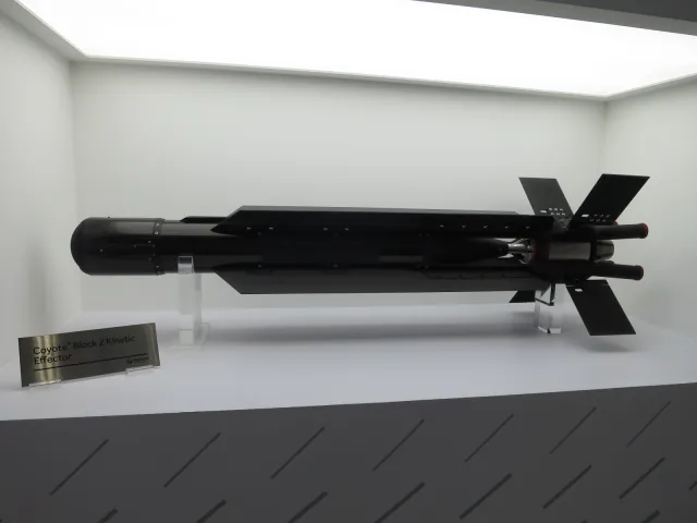 A Raytheon Coyote Block 2 interceptor displayed at IDEX 2025