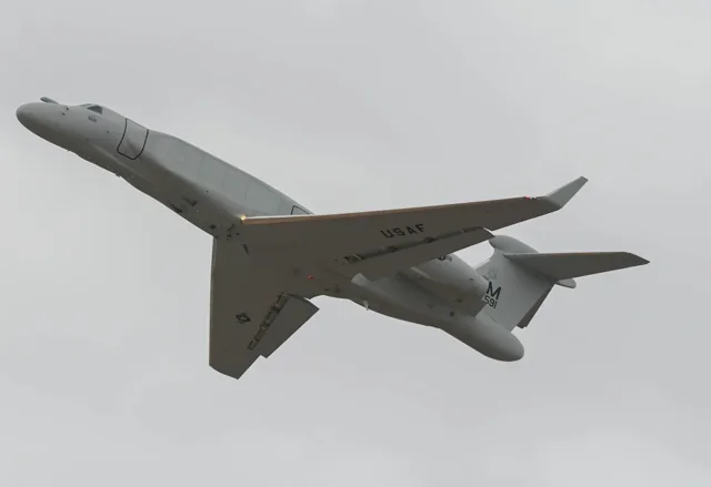An EA-37B Compass Call during its first official flight at Davis-Monthan in August 2024.