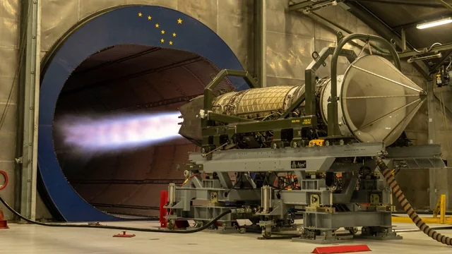 A Pratt & Whitney F119-PW-100 engine running on a test stand at Joint Base Elmendorf-Richardson