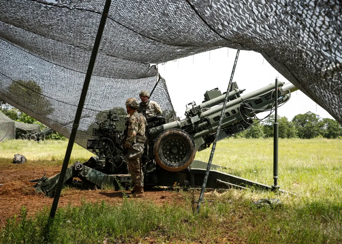 An M777 howitzer during Arkansas National Guard field training.