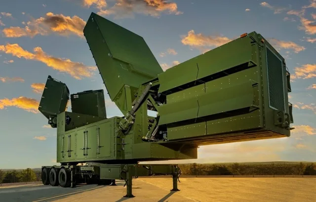 The Lower Tier Air and Missile Defense Sensor with its radar arrays raised.
