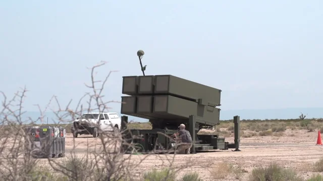 Video still showing a NASAMS launcher during setup at White Sands Missile Range