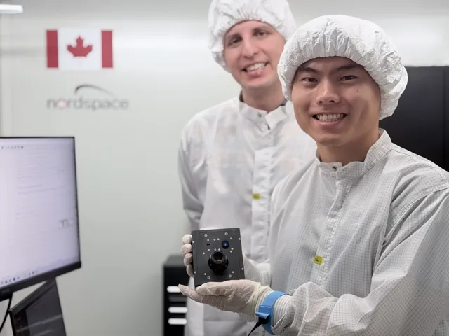 NordSpace engineers holding the Chronos imaging payload