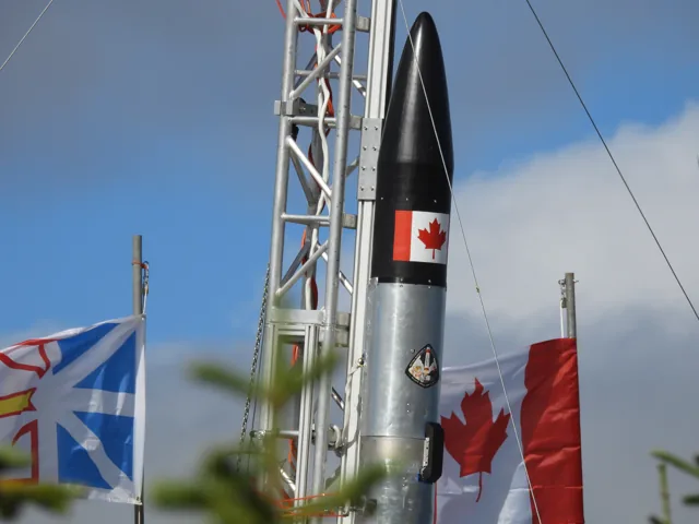 NordSpace Taiga suborbital rocket on its launch structure