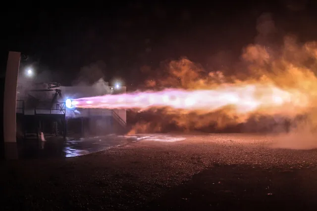 First test firing of a SpaceX Raptor engine on a horizontal test stand