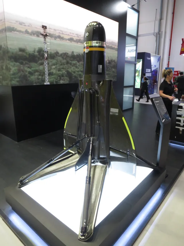 An Anduril Roadrunner displayed at IDEX 2025