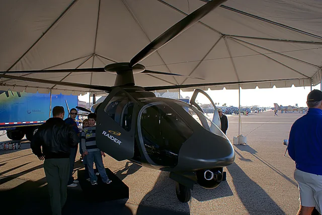 Early Sikorsky S-97 Raider display mockup under a tent at MacDill AirFest in 2011.
