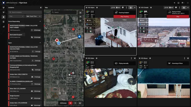 Skydio DFR Command interface showing a map and drone video feeds