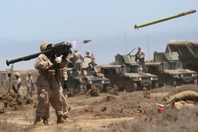 A FIM-92 Stinger missile in flight moments after launch during training at San Clemente Island