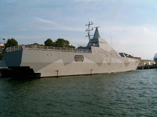 HSwMS Visby, a Visby-class corvette, in Visby harbor