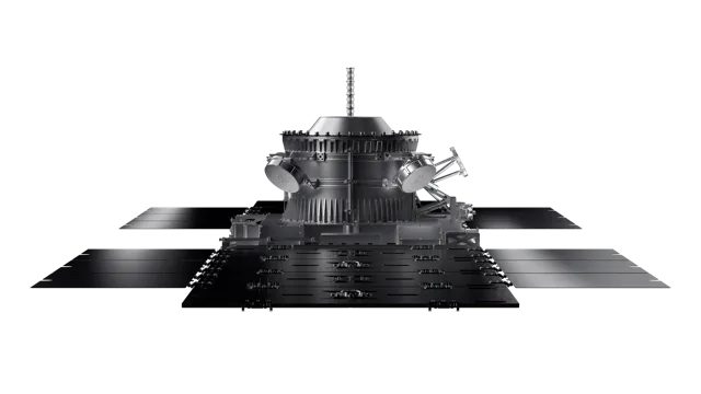 Xona render of the Pulsar navigation satellite with deployed solar arrays